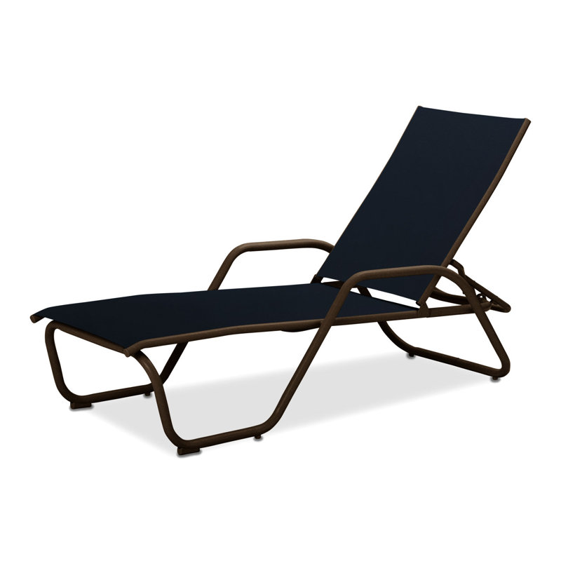 Outdoor Rust-Resistant Metal Chaise Lounge, Navy 13D Sunbrella®, Textured Kona