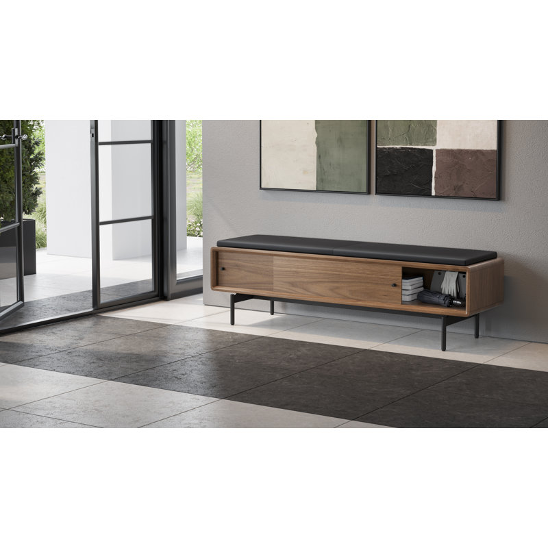 LINQ Leather Storage Bench, Natural Walnut/Black
