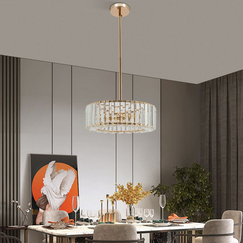 Lustre tambour en cristal à 3 lumières à intensité variable