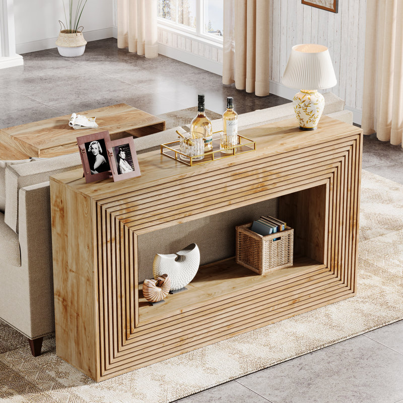 59-Inch Long Console Table,Natural Sofa Table with Storage for Entryway, Natural Wood