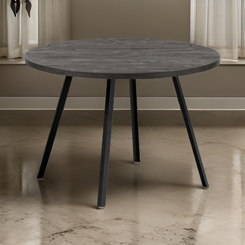 Harry Dining Table, 47 Inch Round Laminate Top, Black Metal Base, Black
