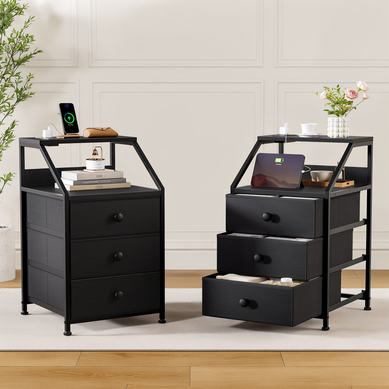 Travison 3 Drawer Bedside Table, Black