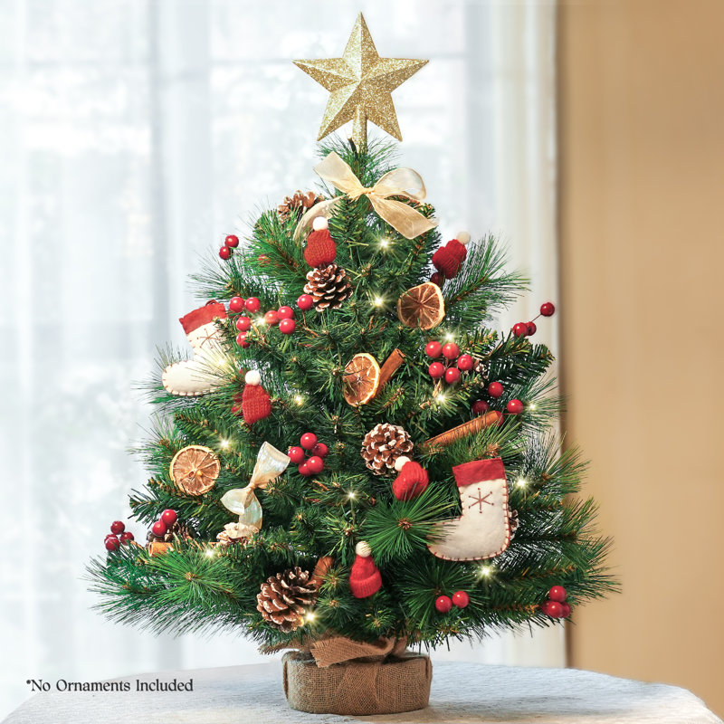60cm / 2 ft Tabletop Pre-lit Christmas Tree, Mini Artificial Xmas Tree with Warm LED Lights (6-Hour Timer)