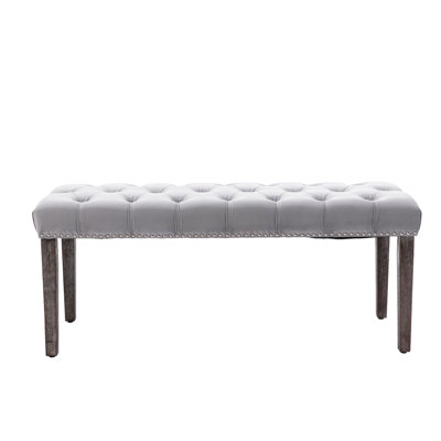 Heng Ming Upholstered Tufted Bench Ottoman , Velvet Dining Bench Bedroom Bench  Footrest Stool Accent Bench For Entryway Dining Room Living Room, Light Gray