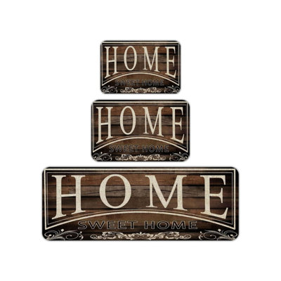 Brown Home Sweet Home Kitchen Mat 3 Pc Set for Kitchen & Living Room