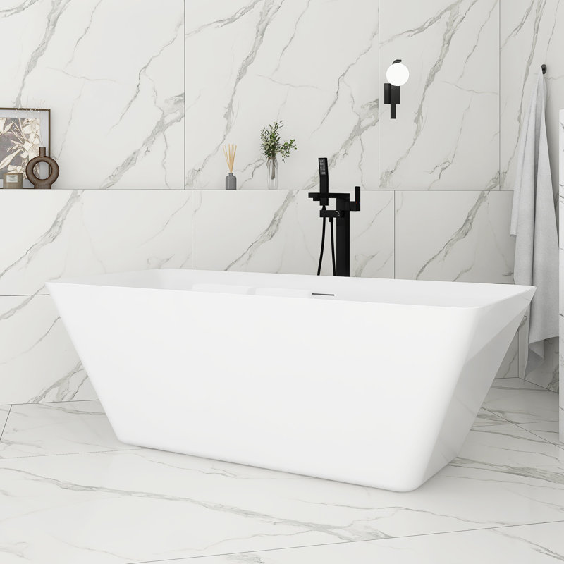 66 Inch Glossy White Acrylic Freestanding Soaking Bathtub