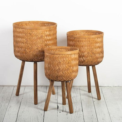 Jardinières en bambou, ensemble de 3
