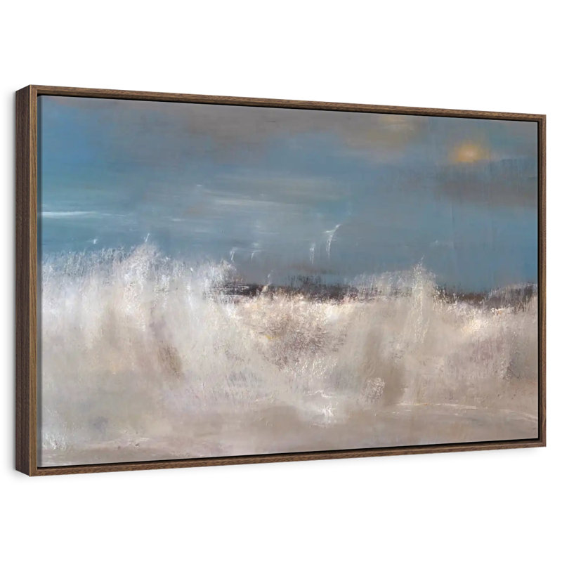 Vagues de la mer sauvage, 19 po x 13 po, Cadre flottant en noyer