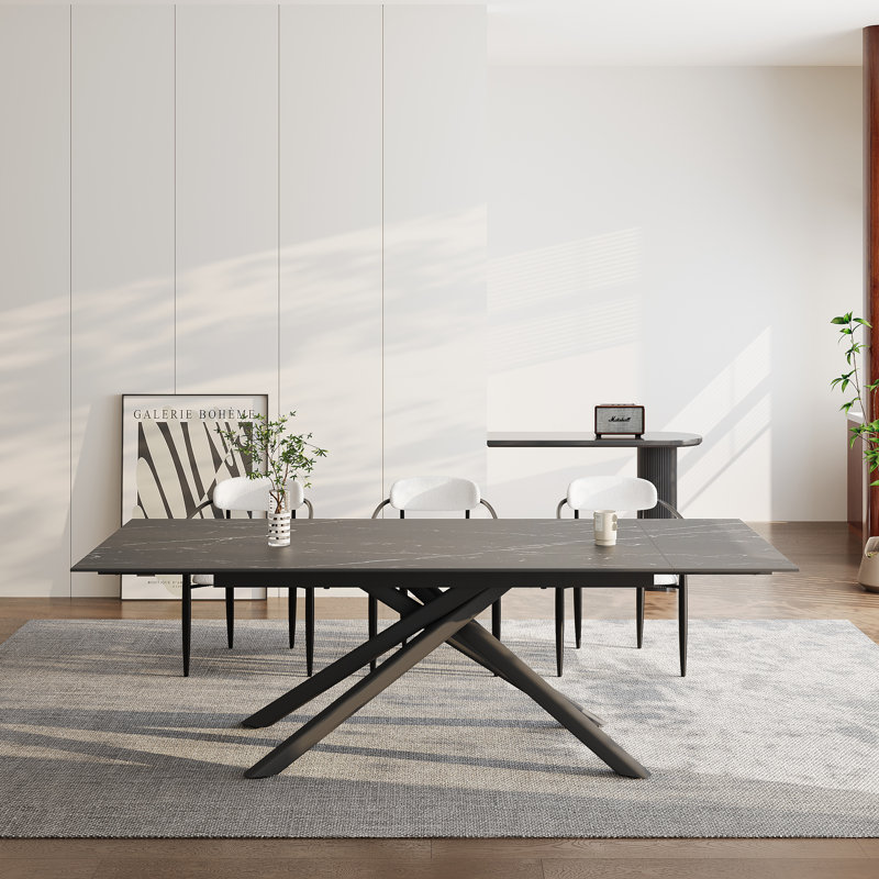 Ensemble de salle à manger rectangulaire avec chaises en tissu 70,8 "à 102,3" Louina, Noir, Blanc / noir, 9