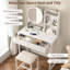 Table de coiffeuse 1 pièce - Bureau de maquillage compact avec miroir DEL et rangement - Bois d'ingénierie avec placage - Blanc-1104727026