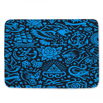 Blue Tattoo Symbols Bath Mat