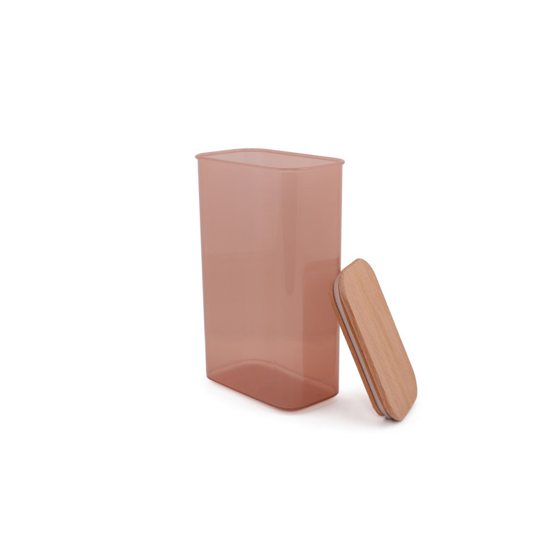 6-Piece Storage Box Set with Wooden Lids, Pink & Brown, 6.1 x 3.7 x 9.6 inches | BPA Free, Dishwasher Safe | Perfect for Organizing Home, Kitchen, and Office, Durable Plastic & Stylish Design