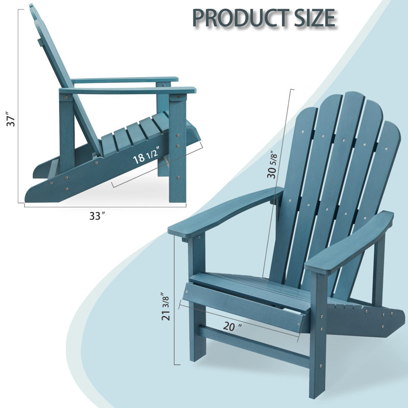 Adirondack Chair, Outdoor Oversized Patio Chair Poly Lumber Weather Resistant & Durable Fire Pits Chair,Lake Blue, Lake Blue