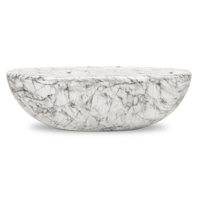 Table basse Trevi Oval - Ciment renforcé avec finition en faux marbre, Blanc / Gris