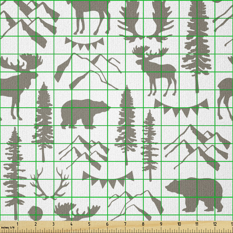 Cristbal Northwoods Forest Elements with Bear Moose Trees and Mountains Multi-Purpose Fabric