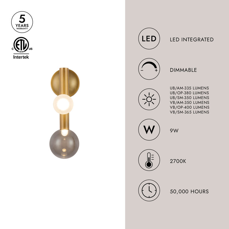 Martinez 1 - Light Armed Sconce, Vintage Brass/Smoked Glass