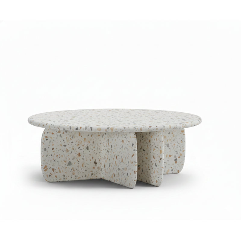 Table basse Catus - Extérieur avec finitions en marbre blanc Terrazzo, Blanc