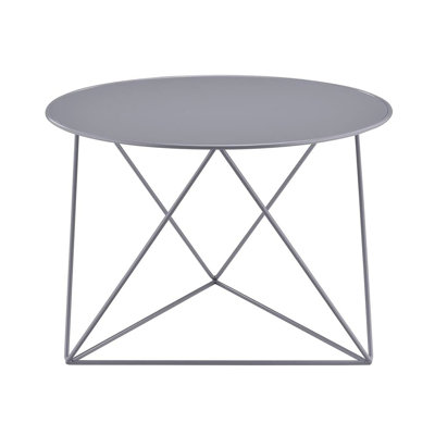 Table de bout ronde en métal dans un abat-jour gris, assemblée avec un plateau de 1,5 mm et une base géométrique, pour le café et les conversations, dimensions de 23 po, hauteur de 17 po, plateau de base de 13 lb, applications,
