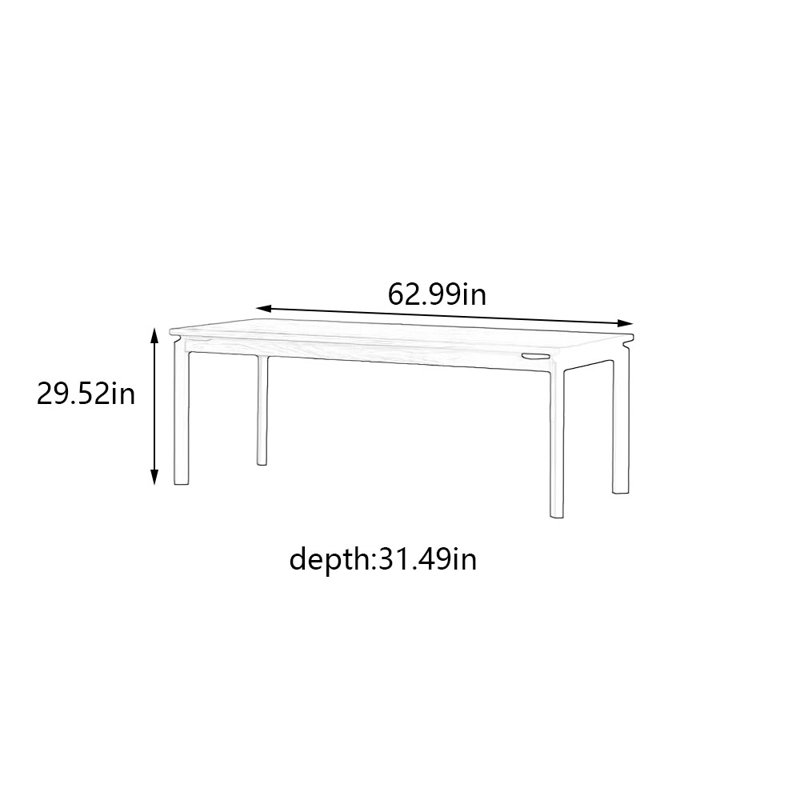 Nordic natural rectangular solid wood dining table, 29.52"H x 62.99"L x 31.49"W