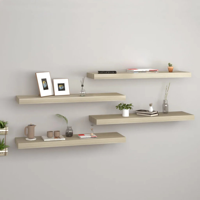 Arsis 4 Piece Metal Floating Shelf, Oak, 3.8cm H x 23.5cm W x 80cm D
