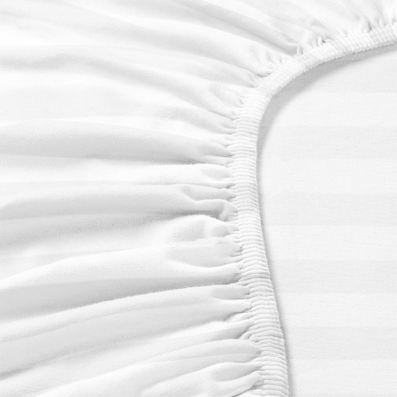 Aspire Homeware Luxury 40cm Deep Striped Fitted Sheet for Hotel Style Bedroom Comfort, White, Double (4'6)