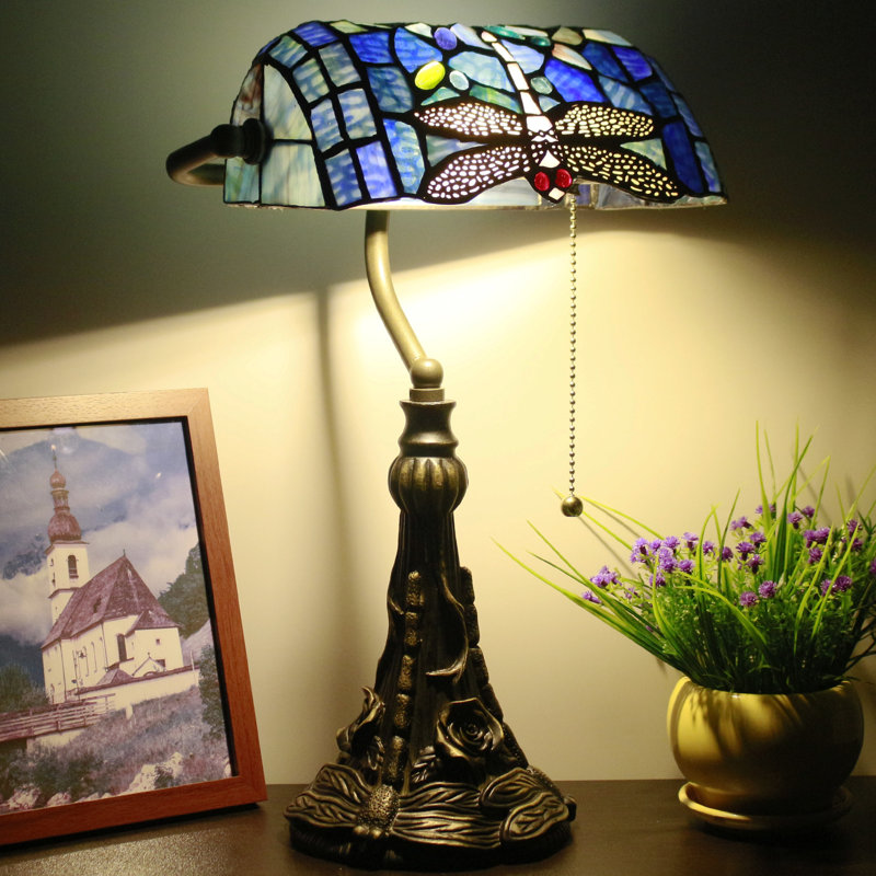 Esrin   Resin Bankers Lamp, Navy