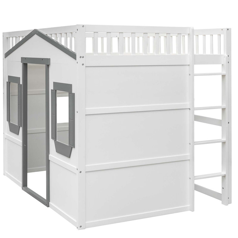 Lit mezzanine Abhir Kids, Blanc / gris, Full