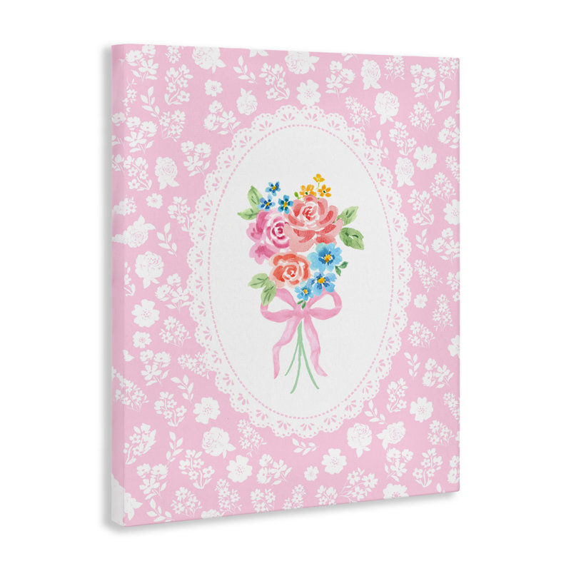 Toile rose avec bouquet féminin, design par Corinne Haig, H 48 po x l 36 po