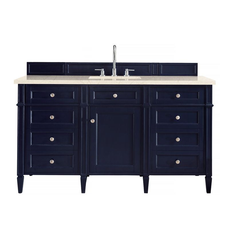 Meuble-lavabo simple 60 po Dussault, Pierre de savon anthracite, Bleu victoire, 8 po