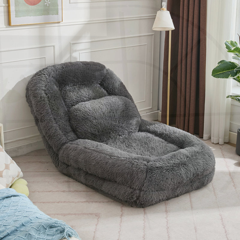Lit convertible pour chien en fausse fourrure, dossier réglable à 5 niveaux et base antidérapante, Gris foncé
