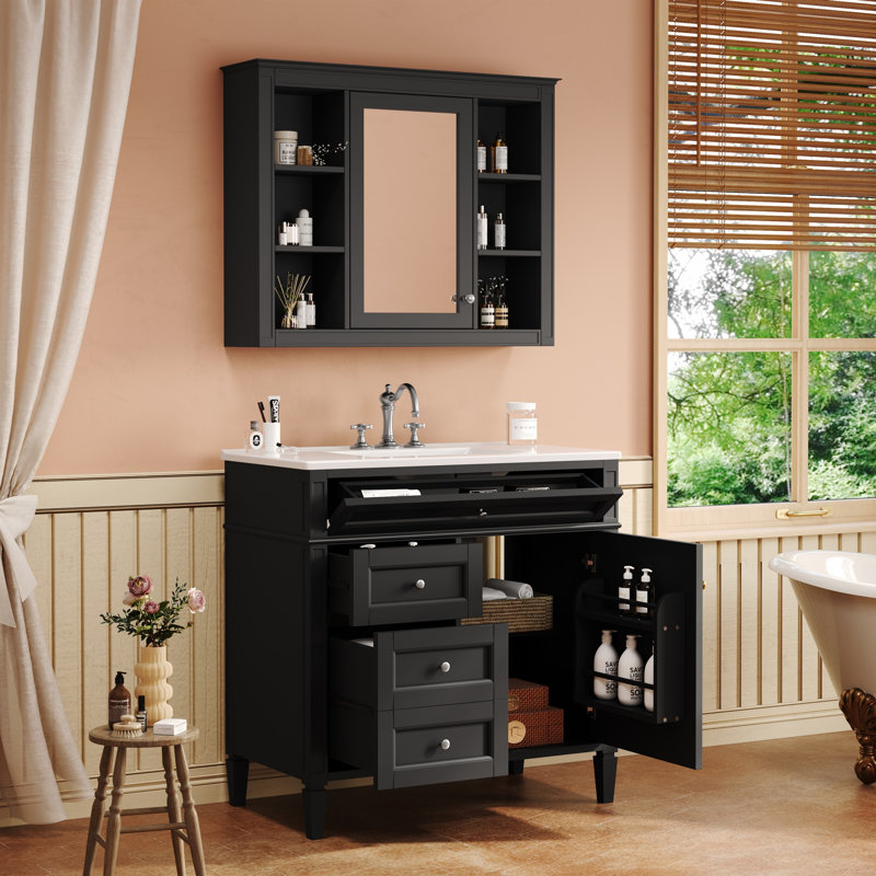 Meuble-lavabo 36 po avec armoire à pharmacie, Noir