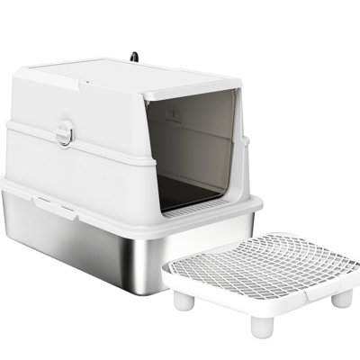 Stainless Steel Cat Litter Box For Large Felines, Flip - Over Lid, Roomy Interior, Easy To Maintain, Includes And Deodorizer, Quick Setup Big Cats, Cover, Reduces Mess, Has Deodorizer Compartment,