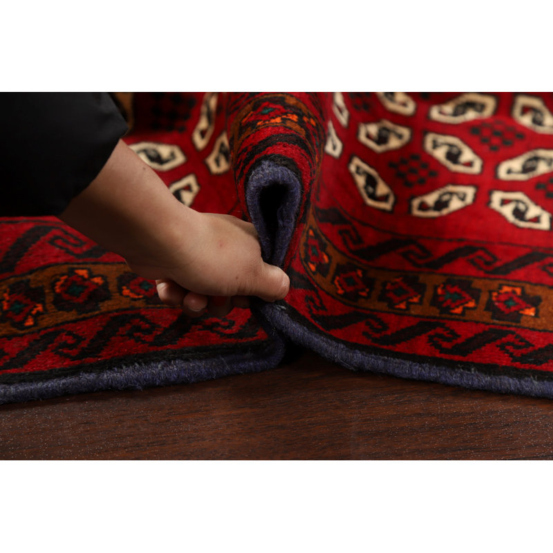 Tapis rouge / ivoire en laine nouée à la main de conception unique 3 pi 3 po x 6 pi 2 po nouvel âge Bellevale