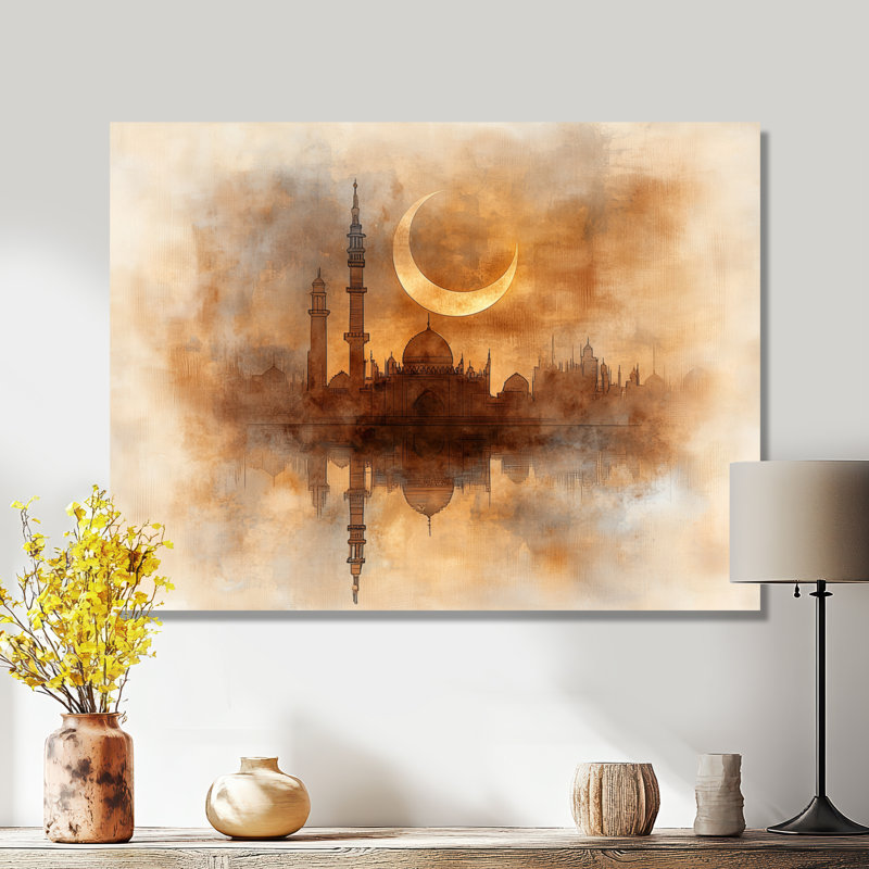 «Endless Reflections Of Crescent Moon Over Mosque I», reproduction d'art sur toile, H 12 po x l 20 po, Toile tendue