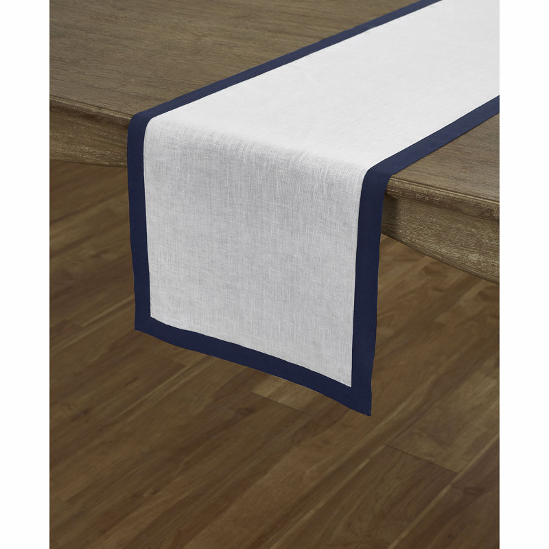 Classic - 100% Pure Linen Table Runner, Navy/White