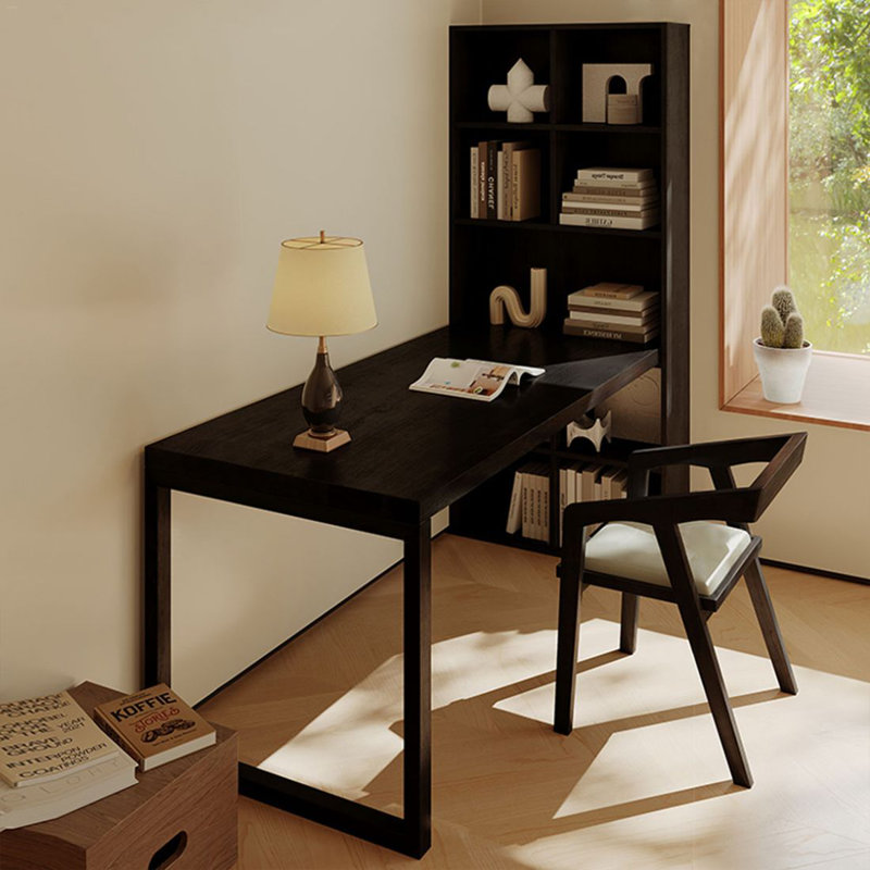Bureau combiné en bois massif noir avec bibliothèque, H 70,87 po x l 78,74 po x P 25,98 po, Retour à droite