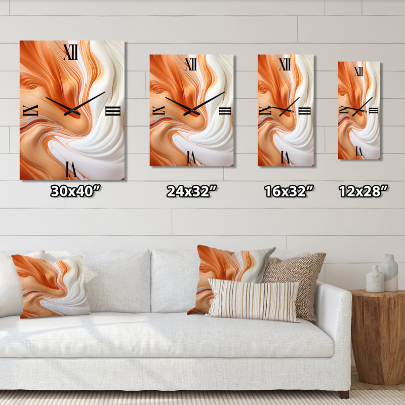 Horloge murale orange et blanche, H 28 po x l 12 po x P 1 po