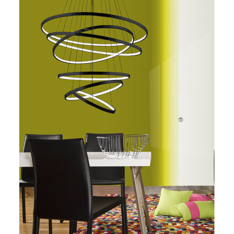 6 - Light LED Geometric Pendant, Black