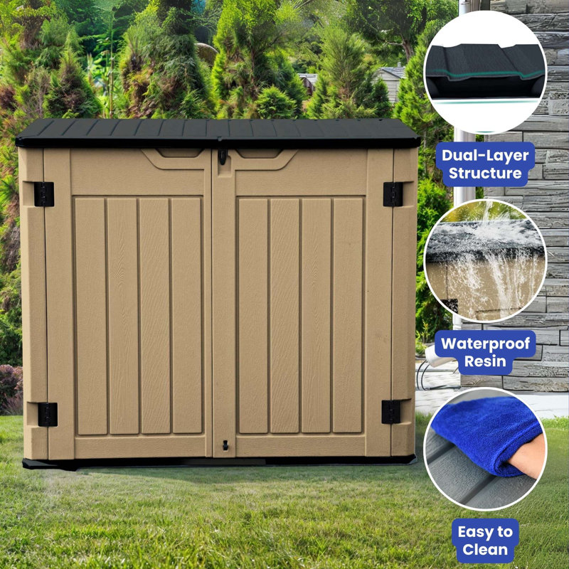 Outdoor Polyethylene Plastic Horizontal Storage Shed, Black/Khaki, 46.30" H x 53.20" W x 33.20" D 