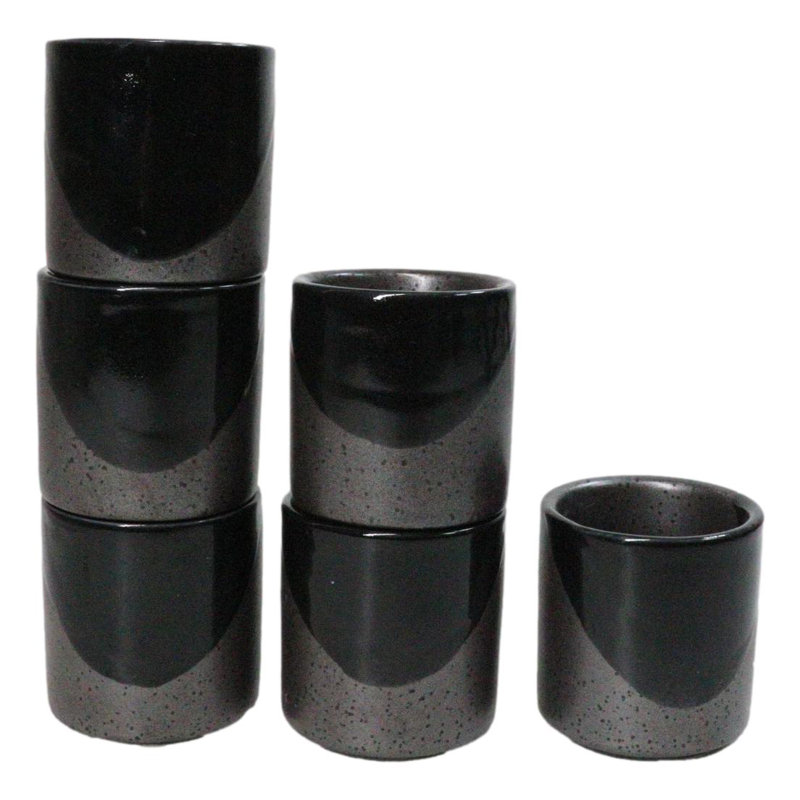 Ensemble de 6 coupes à saké Ochoko Yuzu 1,25 oz en porcelaine moderne noire et gris anthracite