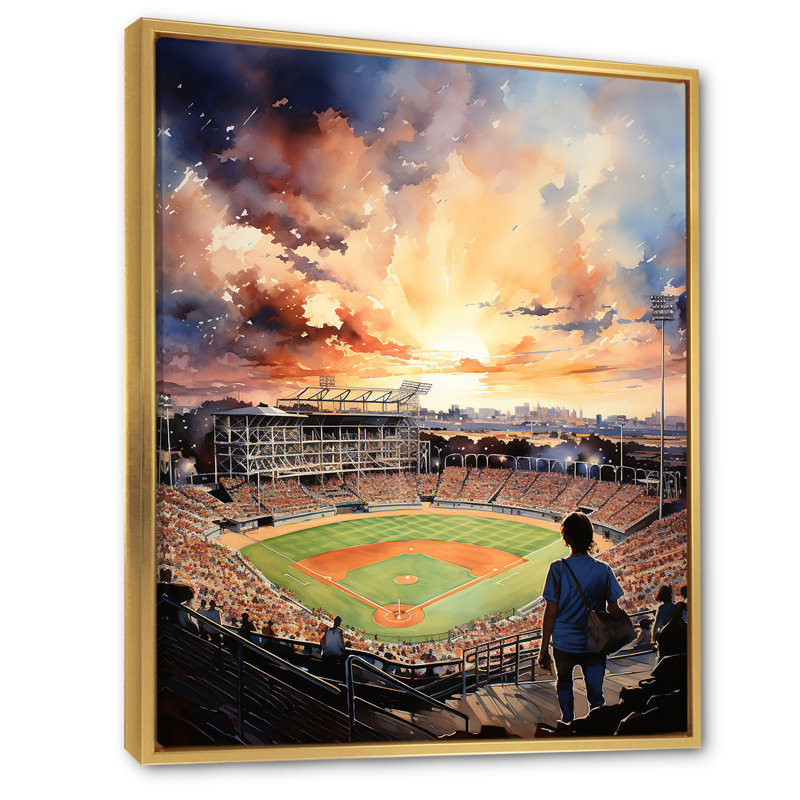 Abstrait, stade de baseball VI - art mural de salon urbain, Cadre flottant doré, H 32 po x l 16 po x P 1 po