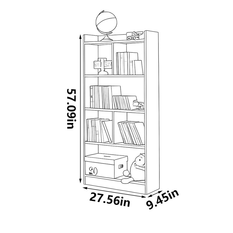 Bibliothèque de rangement à la mode, (5 tablettes) H 57,09 po x l 27,56 po x P 9,45 po