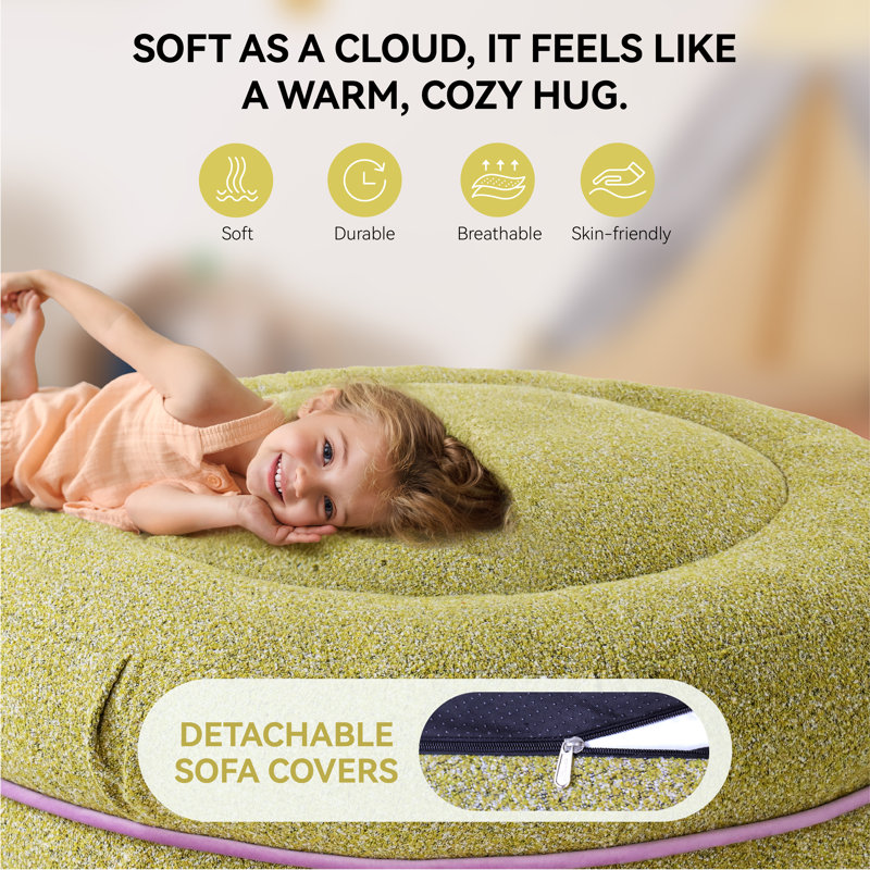 Round Upholstered Pouf Mat Multifunctional Cushion That Can Also Be Used As A Footstool, Green
