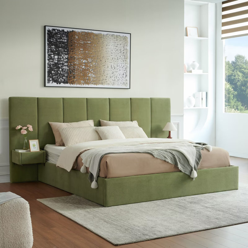 Iokaste Upholstered Lift Storage Bed Frame with Hotel-Style Headboard, Queen Size & King Size Bed Frame, Sprung Slats, Velvet Headboard and Drawers, Gas Lift Hydraulic Support, No Box Spring Needed