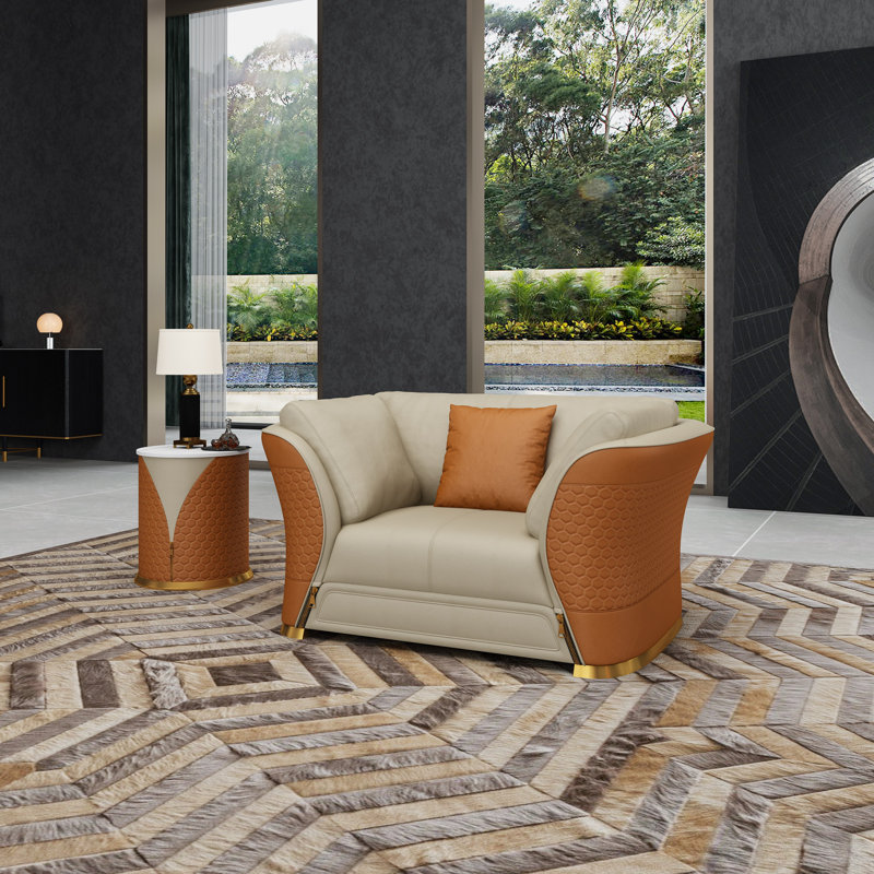 Fauteuil Vogue en cuir italien, Beige / cognac