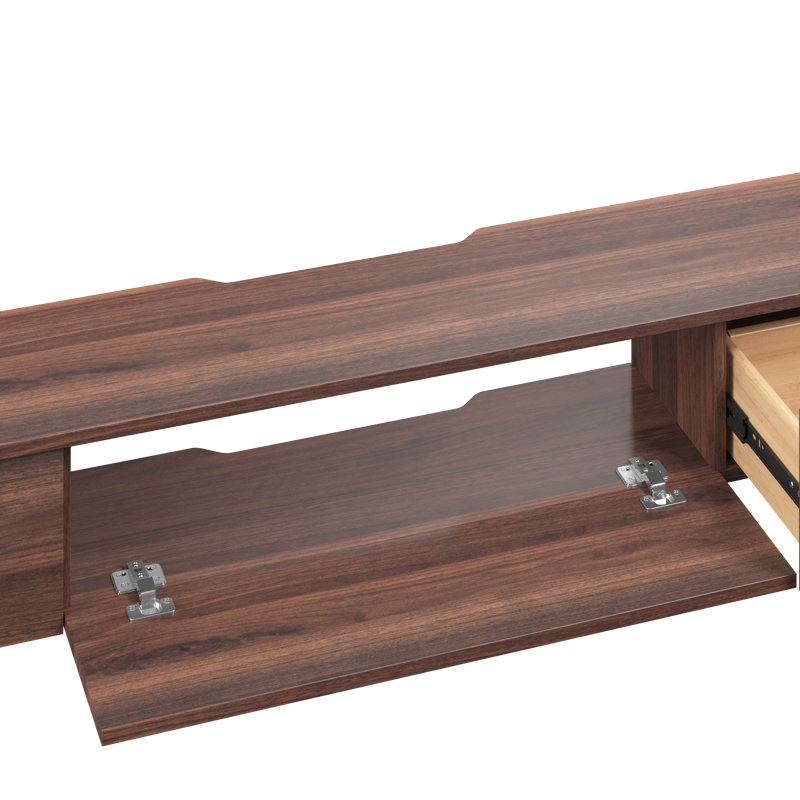 55" Wall-mounted Floating Tv Stand, Walnut Real Wood Venee, Walnut, 7.9"H x 55"L x 9"W