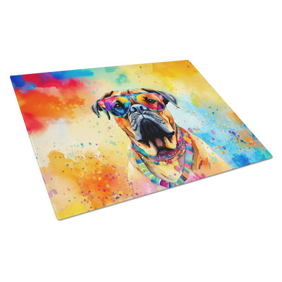 Bullmastiff Hippie Dawg Glass Cutting Board Large