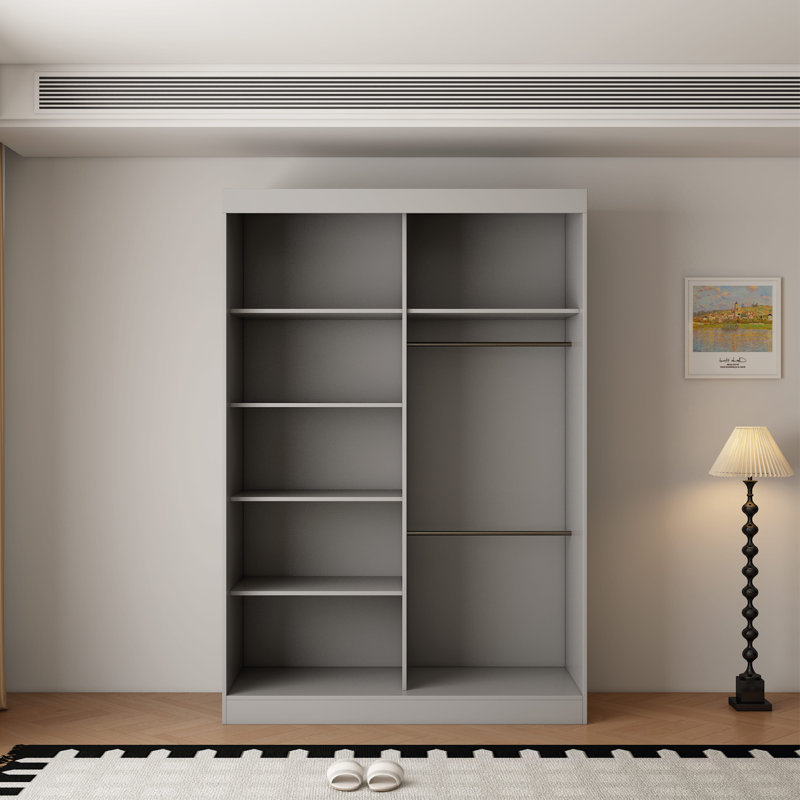 2 Door Manufactured Wood Wardrobe, Grey, 220cm H x 150cm W x 62cm D