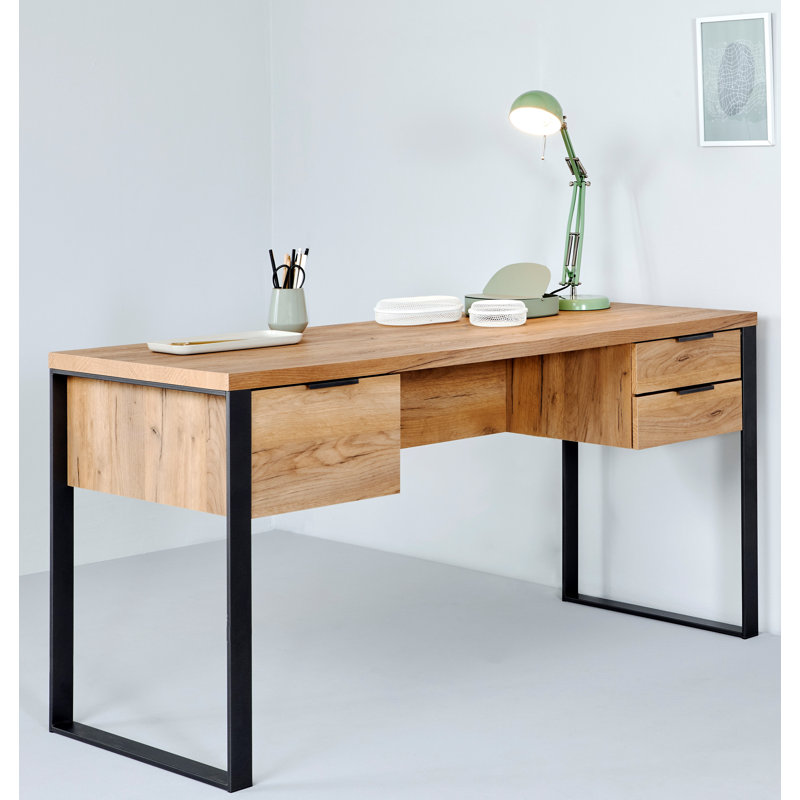 Apogee Steel Writing Desk, Heart Oak