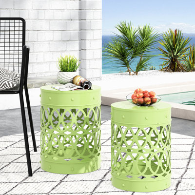 Table d'appoint chic d'extérieur en métal, 2 pièces, design attrayant en fer forgé, structure thermolaquée, couleur, prête à l'emploi, 34 cm l x 34 cm p x 46,7 cm h et 30,5 cm l x 30,5 cm p x 40,6 cm h, ornement séduisant, cadre, finition.